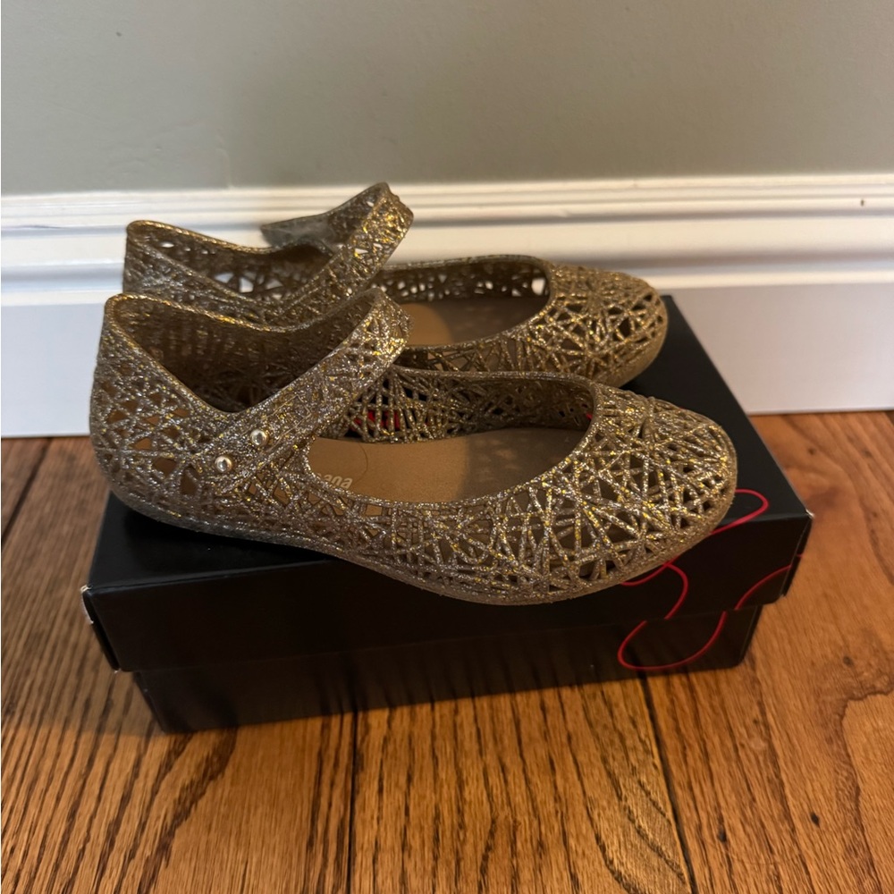 Mini Melissa Campana Girls Shoes in Glitter Gold in Size 11